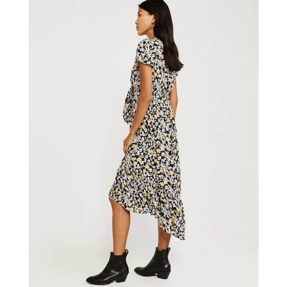 Abercrombie & Fitch Floral High-Low Flare Midi Dress Pocket Boho Bohemian XS - Picture 6 of 15